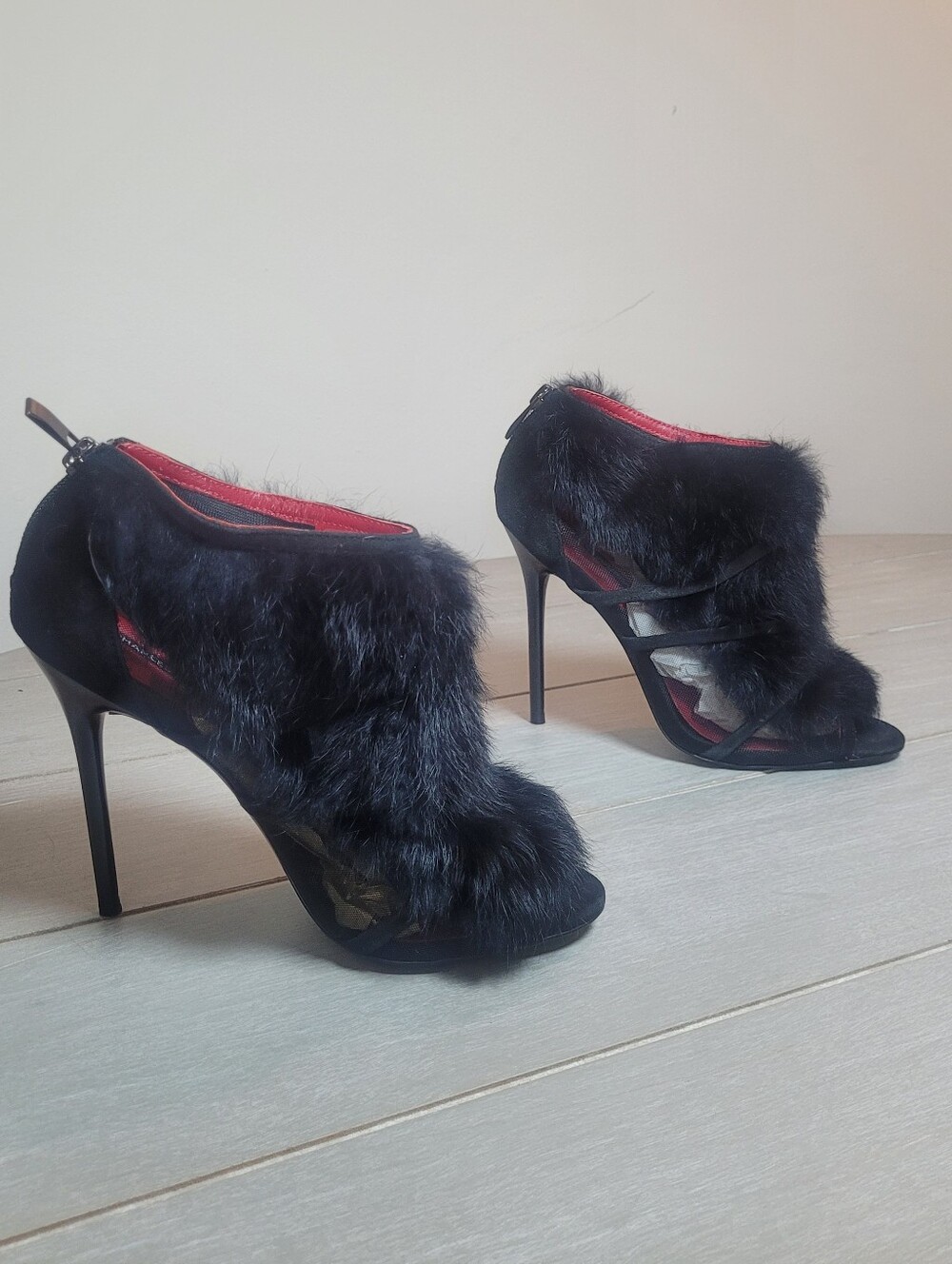 Charles Jourdan Fur Booties Open Toe size 7.5